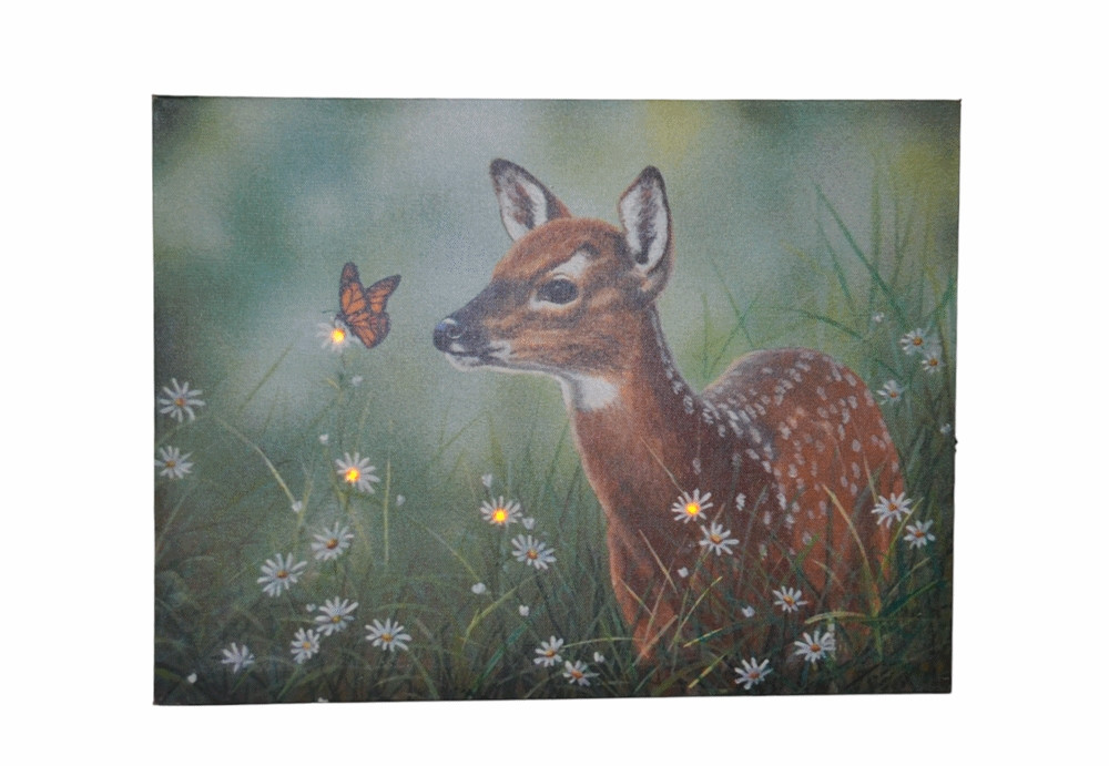 Nostalgie LED-Wandbild Bambi Rehkitz Reh Landhaus Stil 30x40 cm Leinwandbild