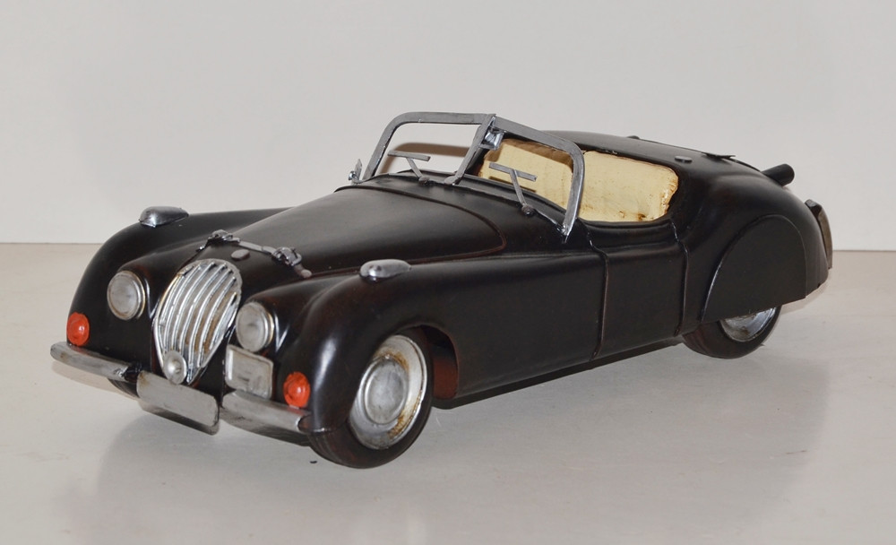 Blechauto Nostalgie Modellauto Jaguar XK 120 Cabrio in schwarz Oldtimer L 30 cm aus Blech