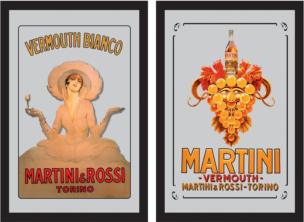 Set: 2 Spiegelbilder Martini & Rossi Vermouth Bianco Vintage Bar Deko 30x20 cm Wandbilder