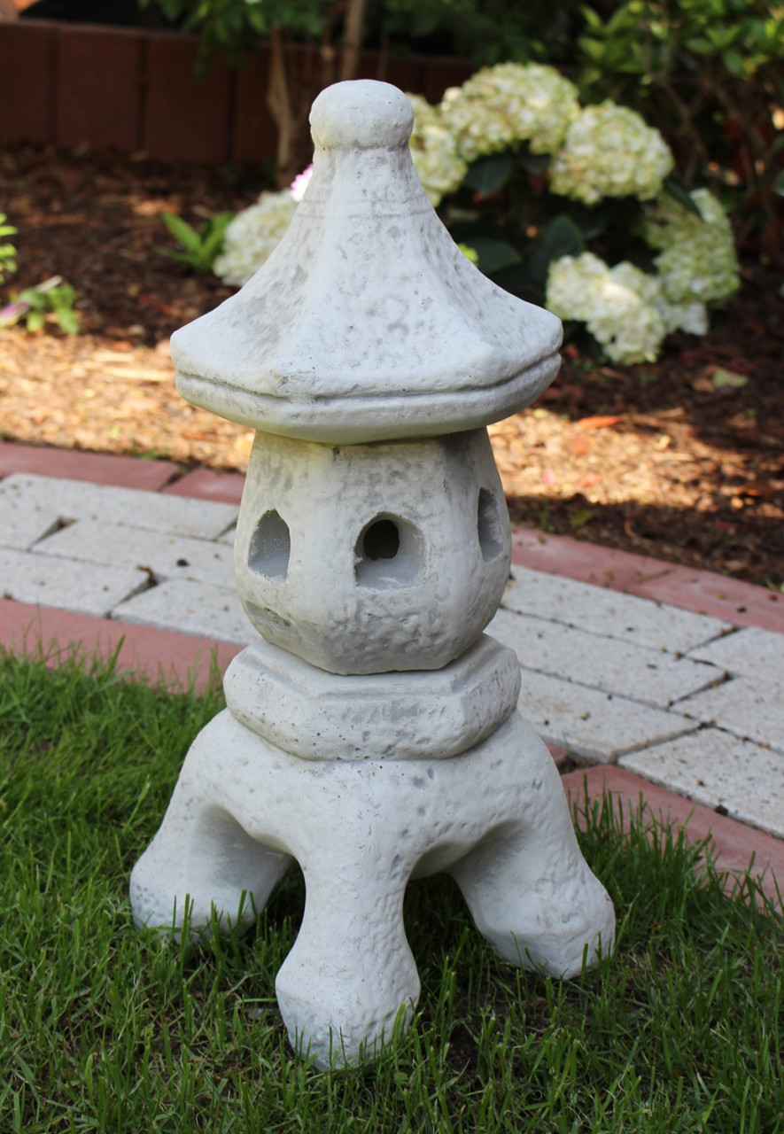 Beton Deko Figur japanische Laterne H 38 cm asiatische Pagode Dekofigur und Gartenskulptur 2-teilig