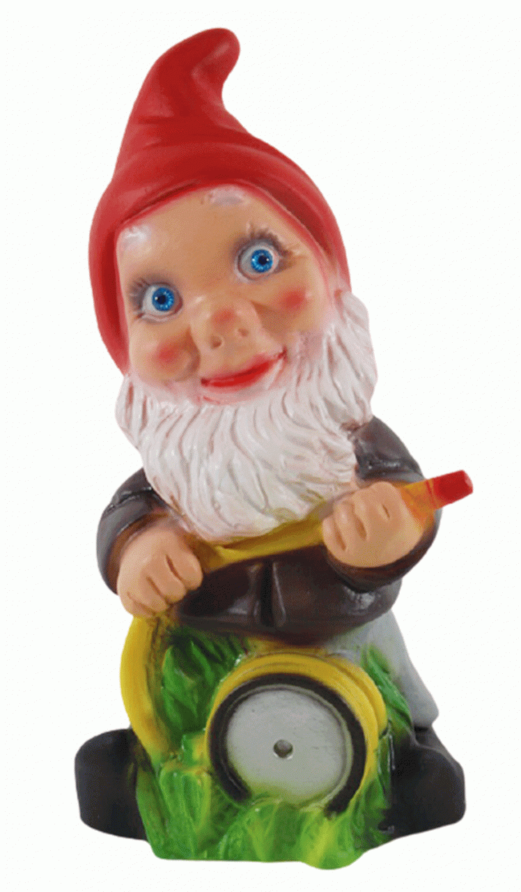 Gartenzwerg Deko Garten Figur Zwerg Gärtner mit Wasserschlauch stehend aus Kunststoff Höhe 20 cm