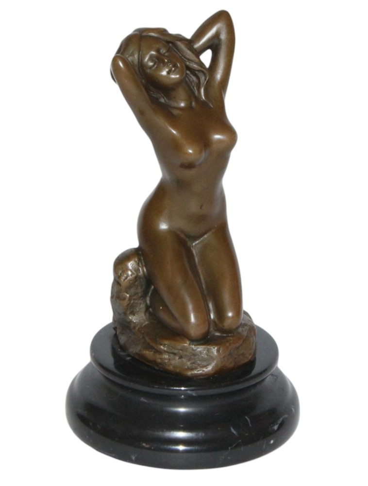 Elegante Bronzefigur – Kniende Aktfrau auf Sockel Höhe 21 cm Ästhetische Deko & Erotik-Skulptur