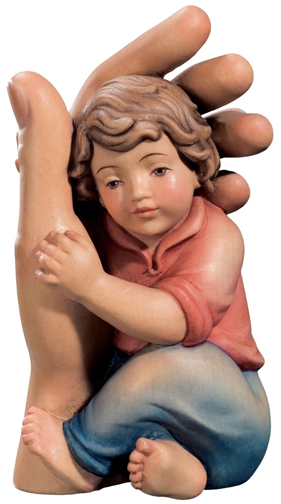 Schützende Hand mit Junge H 13 cm Schutzengel Engel Holzfigur Deko Statue aus Ahornholz