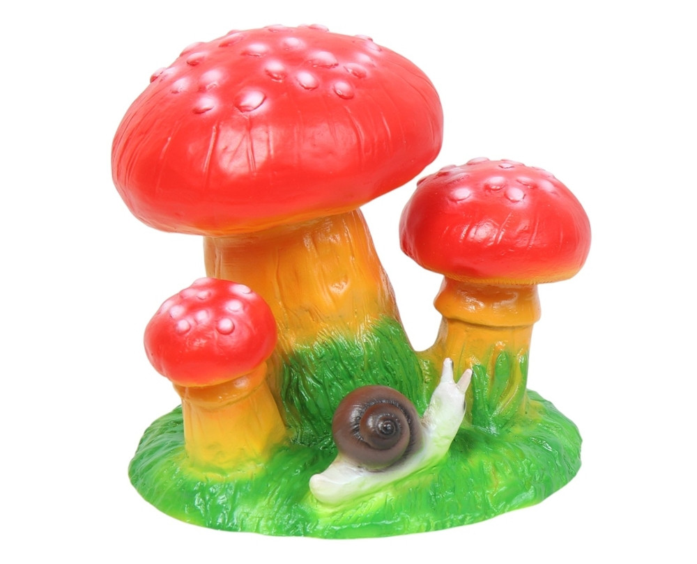 Dekofigur drei Fliegenpilze Pilze mit Schnecke H 15 cm Deko Garten Figur Gartenfigur aus Kunststoff