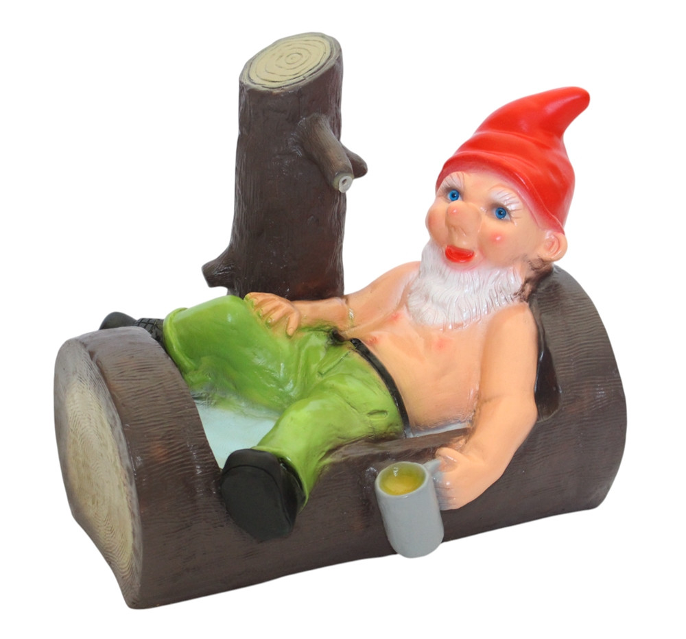 Lustiger Gartenzwerg im Baumstamm H 26 cm Wasserspeier & Teichfigur, Dekofigur ohne Pumpe