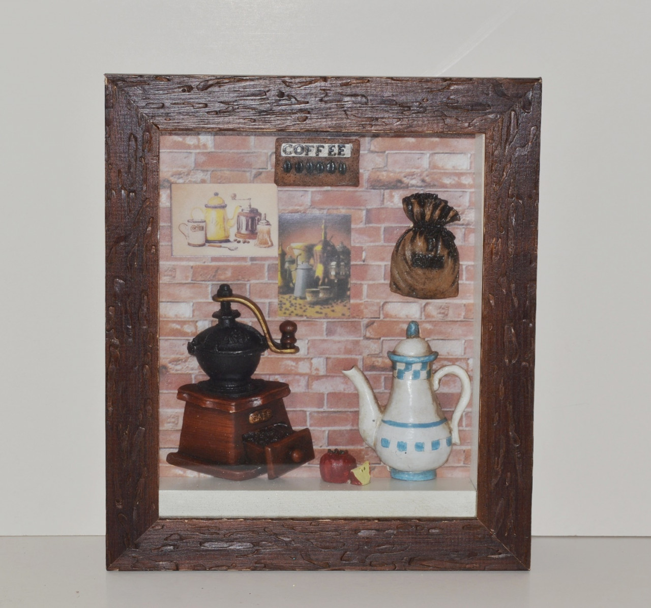 Nostalgie Bild Collagenbild Kaffee Cafe Kaffeemühle Retro Stil zweidimensional Foto H 34 cm