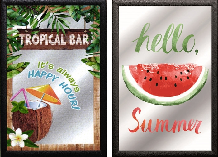 Set: 2 Spiegelbilder Summer Happy Hour Bar Deko 30x20 cm Wandbilder Bilder Hinterglasdruck