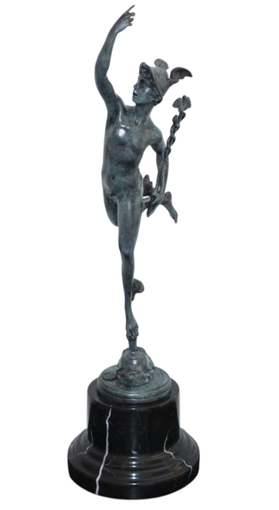 Bronzefigur Hermes H 43 cm griechische Mythologie Bronzeskulptur Bronze Figur aus Bronze
