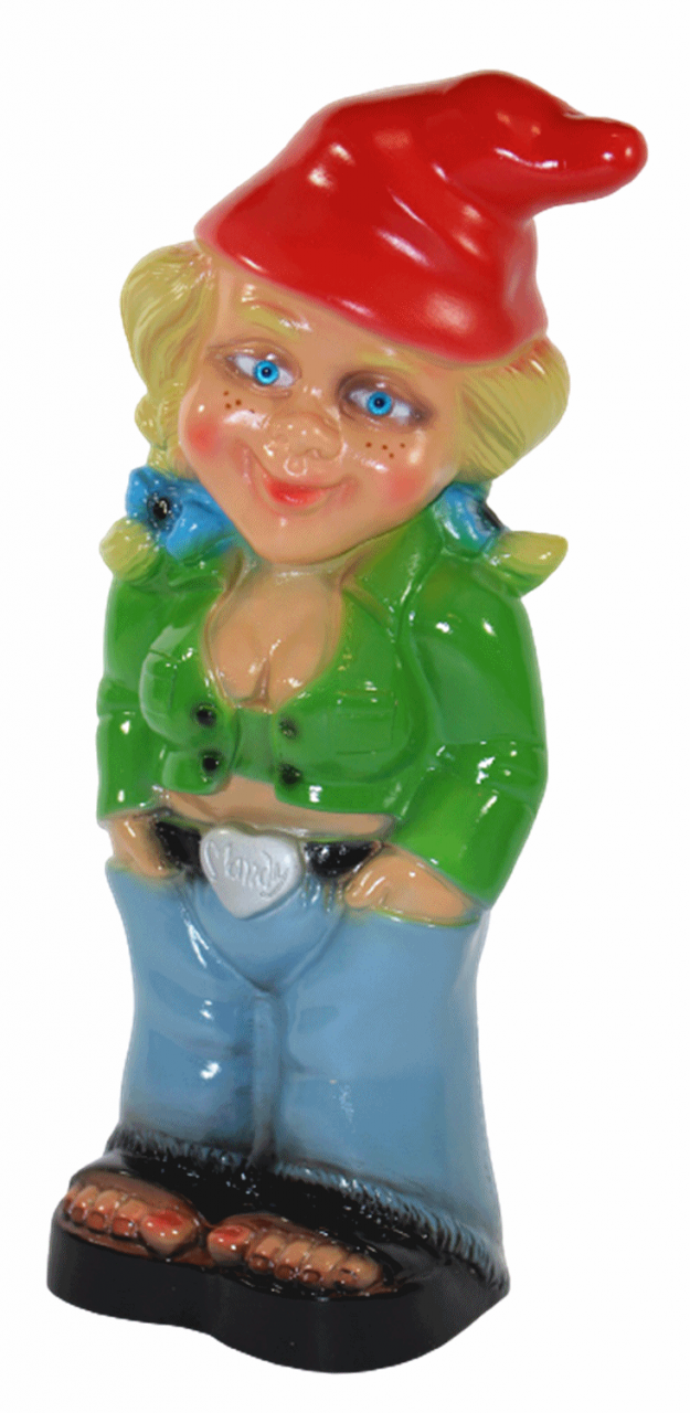 Gartenzwerg Deko Garten Figur Zwerg Zwergenfrau stehend Cool aus Kunststoff H 32 cm