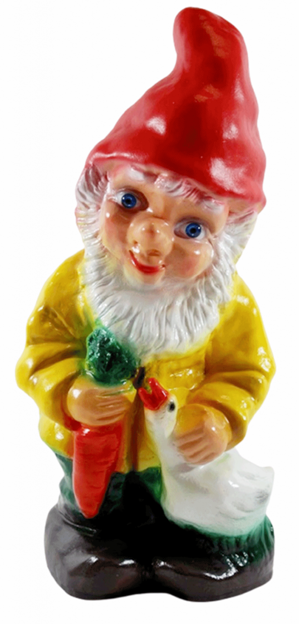 Deko Figur Zwerg H 33 cm Gartenzwerg mit Gans und Karotte stehend Gartenfigur aus Kunststoff