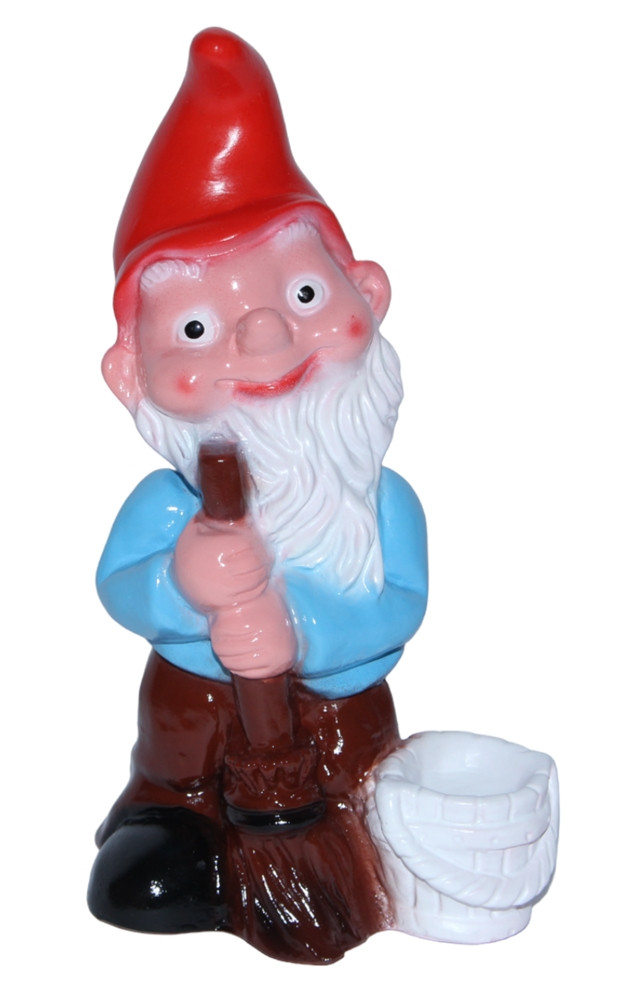 Gartenzwerg Deko Gartenfigur Zwerg stehend mit Besen Eimer H 18 cm