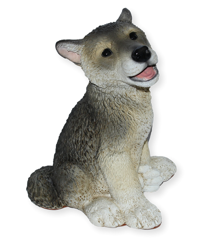 Deko Figur Wolf Welpe Jungtier sitzend Kollektion Castagna aus Resin/ Kunststein H 22 cm Tierfigur