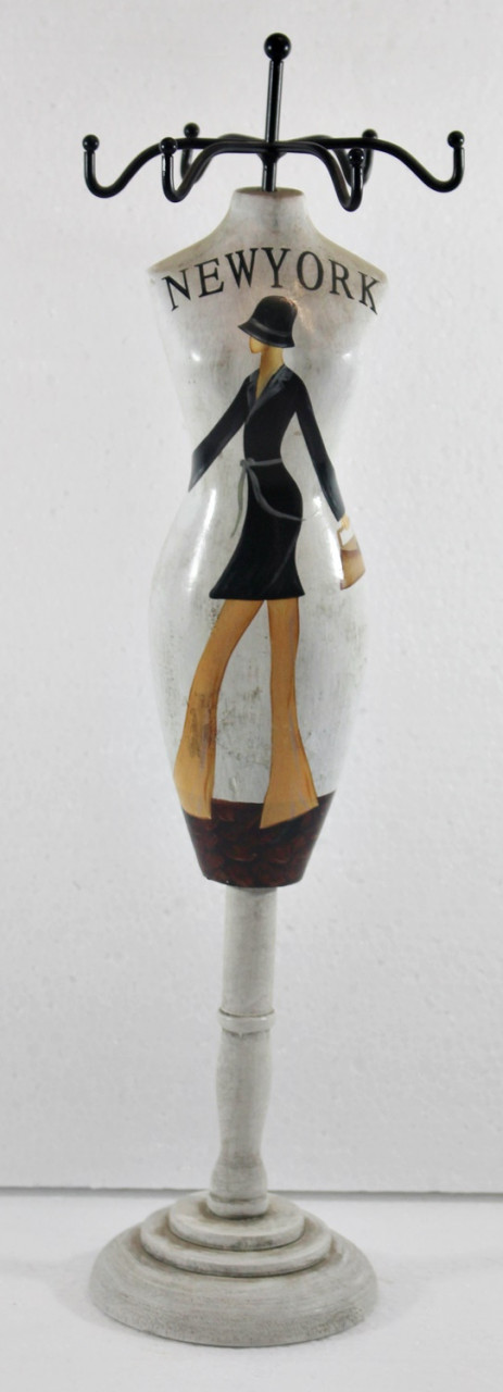 Schmuckbüste Beauty Figur Deko Modefigur Nostalgiefigur Weißes Torso mit New York Schriftdruck