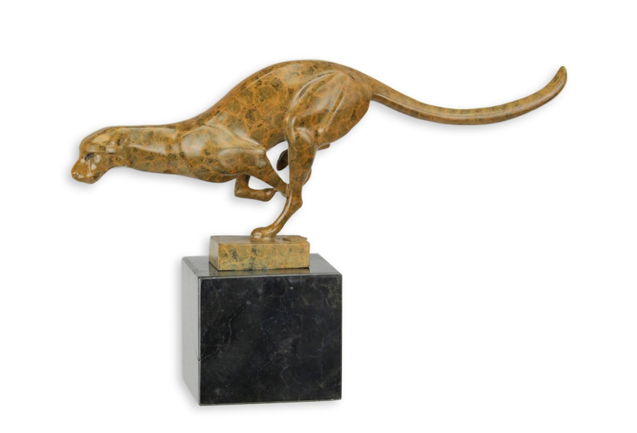 Bronzefigur Bronzeskulptur Bronze Puma laufend auf Marmorsockel H 19 cm Tierfigur