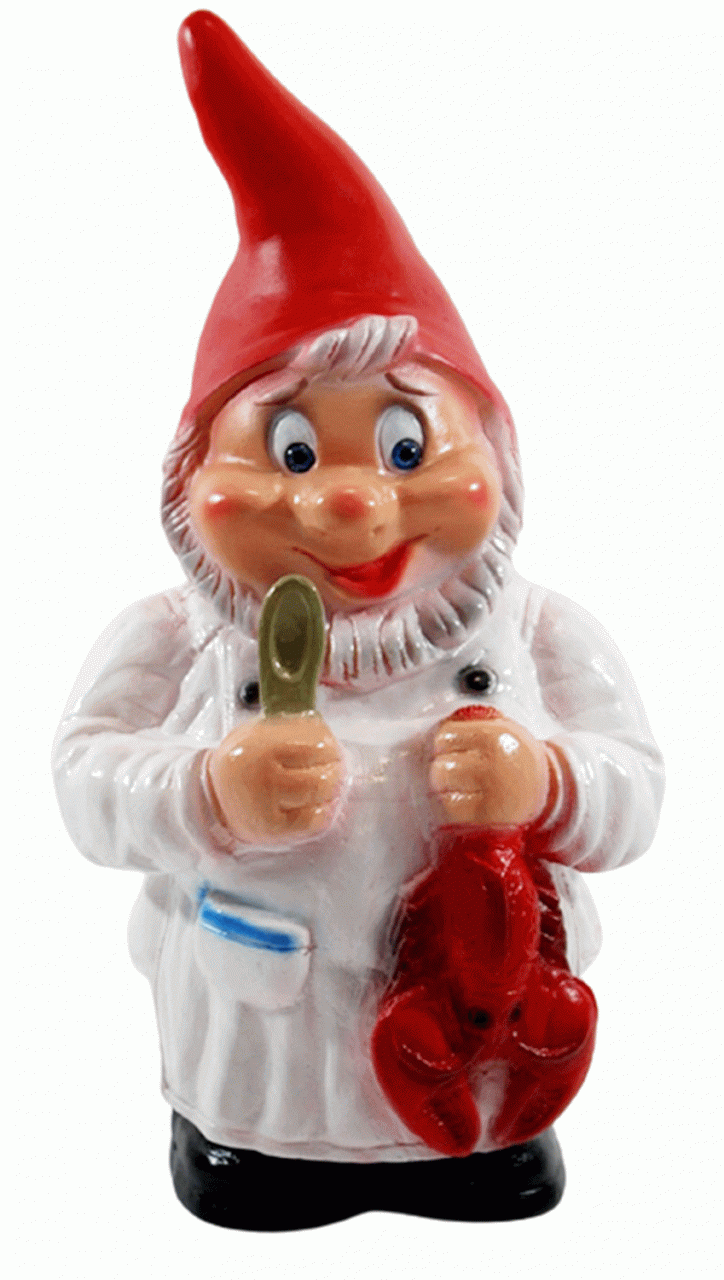 Deko Figur Zwerg H 30 cm Gartenzwerg Koch mit Hummer Gartenfigur stehend aus Kunststoff