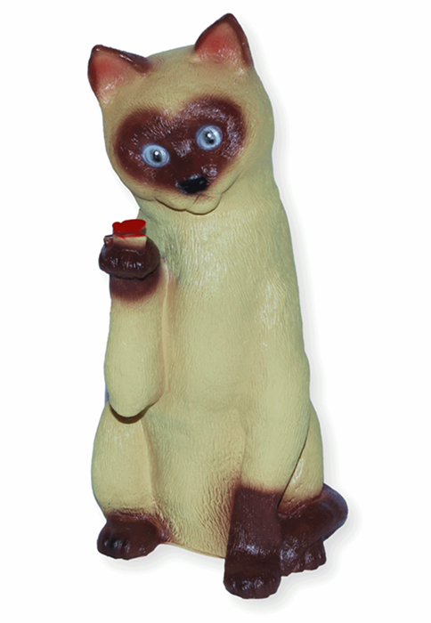 Deko Garten Figur Katze hell Siamkatze sitzend H 34 cm Gartenfigur Tierfigur aus Kunststoff