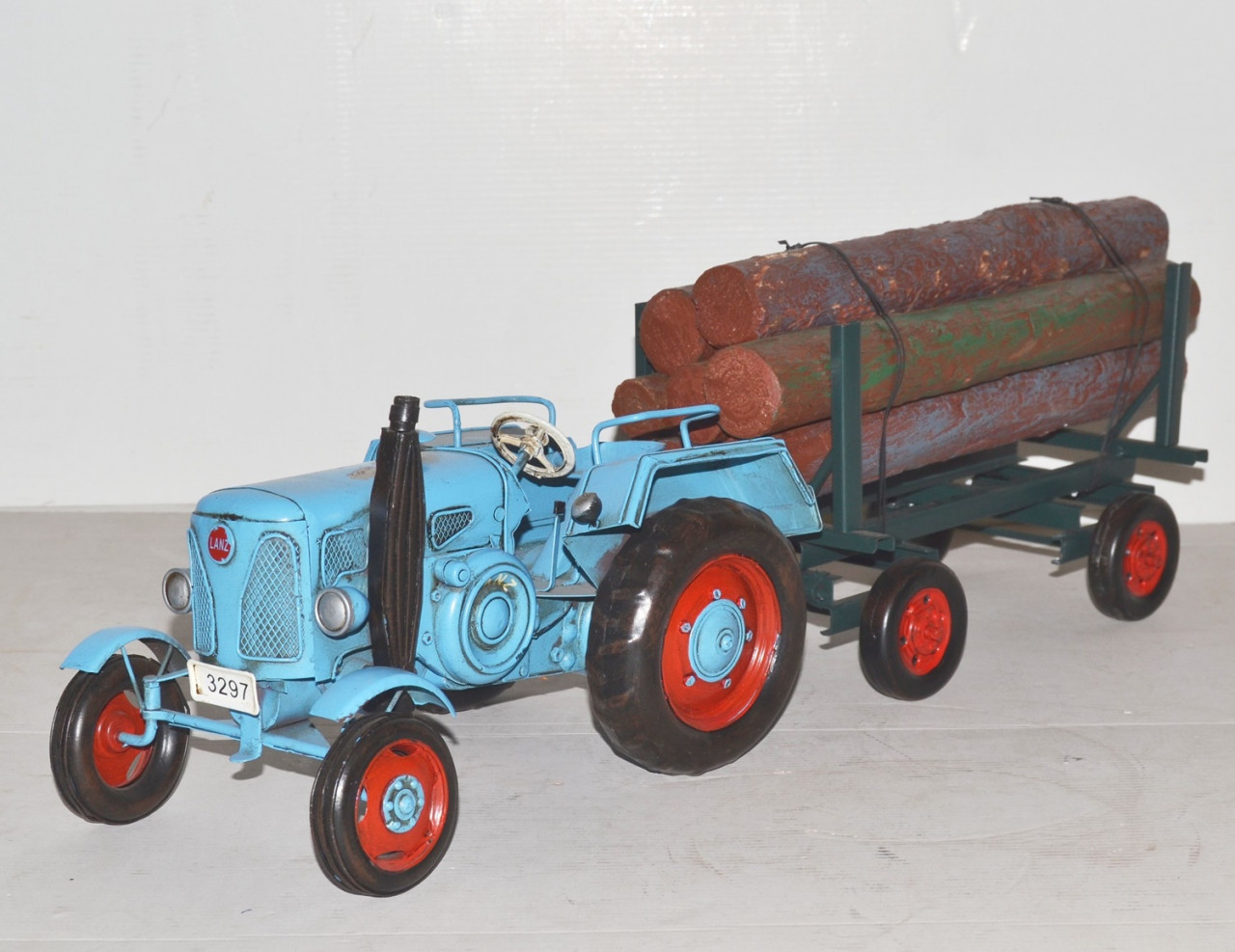 Blechtraktor Nostalgie Traktor Lanz Gespann mit Holzanhänger Oldtimer Lanz Bulldog 1906 L 60 cm