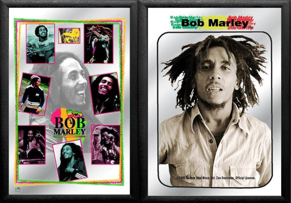 Set: 2 Spiegelbilder Bob Marley Musiker Deko Bild 30x20 cm Wandbilder Hinterglasdruck mit Rahmen