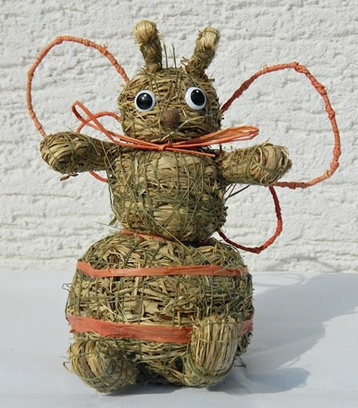 Deko Heu Figur Biene H 16 cm Frühlingsdeko Tierfigur aus Naturmaterial Heu zum Basteln Heudeko