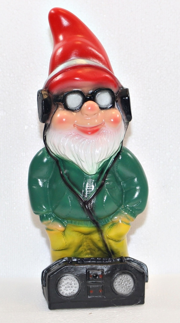 Gartenzwerg stehend Cool Zwerg mit Radio und Brille H 34 cm Scherz Bewegungsmelder Pfiff Ha-Ha