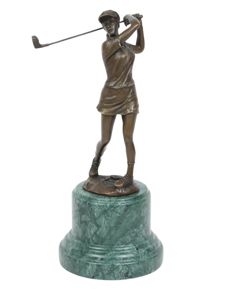 Bronzefigur Bronzeskulptur Figur Golferin stehend H 27 cm aus Bronze Golf Deko Dekofigur