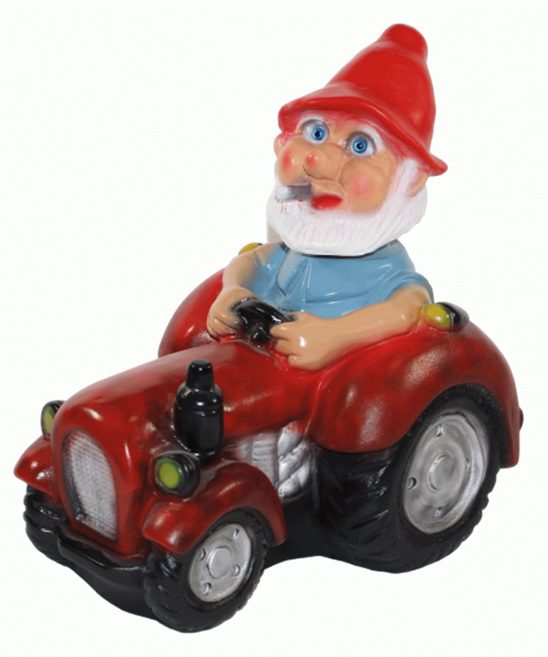 Gartenzwerg Deko Garten Figur Zwerg Landwirt sitzend auf Traktor Wackelkopf aus Kunststoff H 30 cm