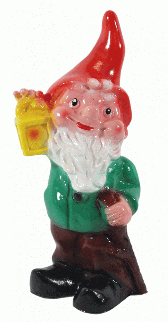 Gartenzwerg Figur Zwerg H 18 cm mit Laterne und Stock stehend Gartenfigur aus Kunststoff