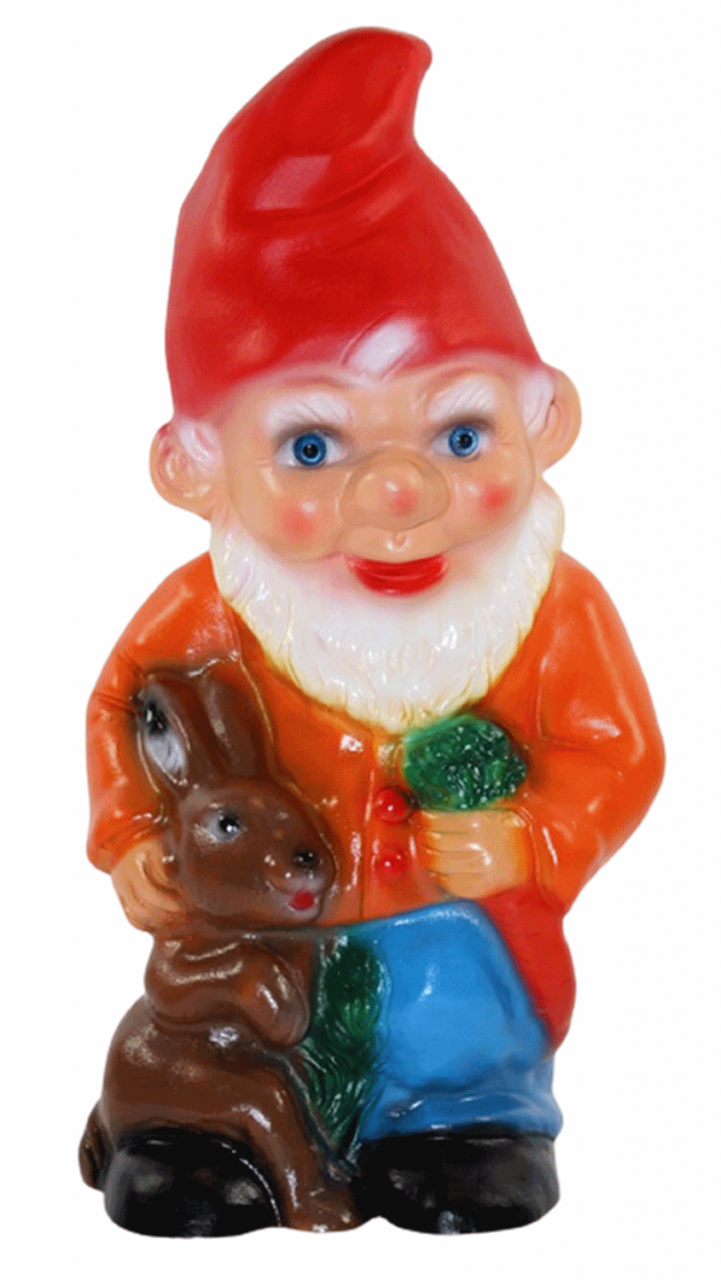 Deko Figur Zwerg H 28 cm Gartenzwerg stehend mit Hase und Rübe Gartenfigur aus Kunststoff
