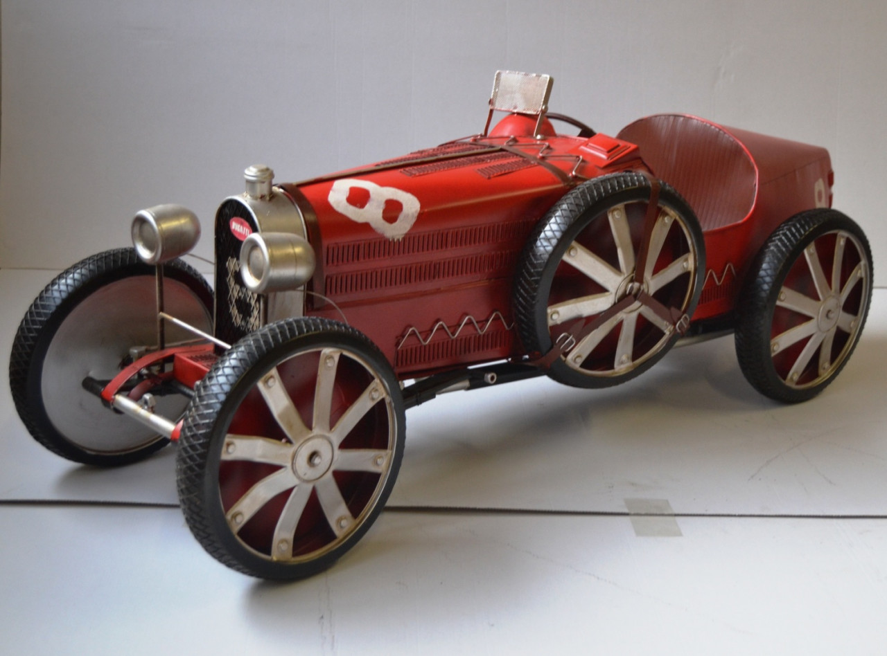 Blechauto Nostalgie Modellauto Oldtimer Automarke Bugatti 35C Rot XXL Modell aus Blech L 120 cm
