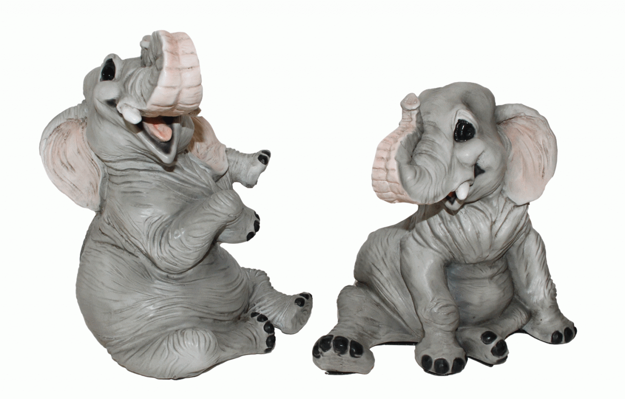 Figur Elefant Baby Elefantenfiguren sitzend u. lachend Tierfigur Kollektion Castagna Resin H 19-21cm