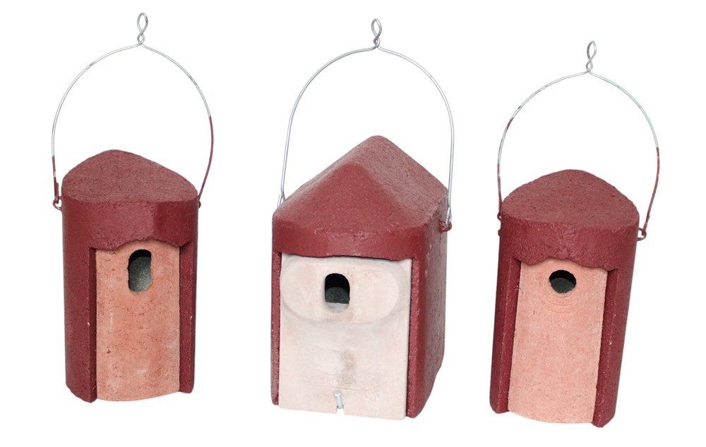 Nisthöhlen Set in Rot – 3 Vogelhöhlen 1B oval, 1B 26 mm, 2GR Nisthilfen für Gartenvögel