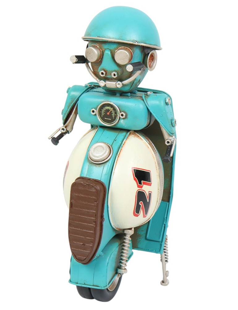 Retro Roboter H 28,5 cm Blechmodell Dekofigur in Türkis Vintage Metallkunst im 50er-Jahre Stil