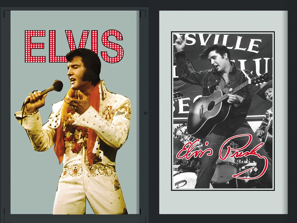 Set: 2 Spiegelbilder Elvis Presley Deko Bild 30x20 cm Wandbilder Hinterglasdruck mit Rahmen