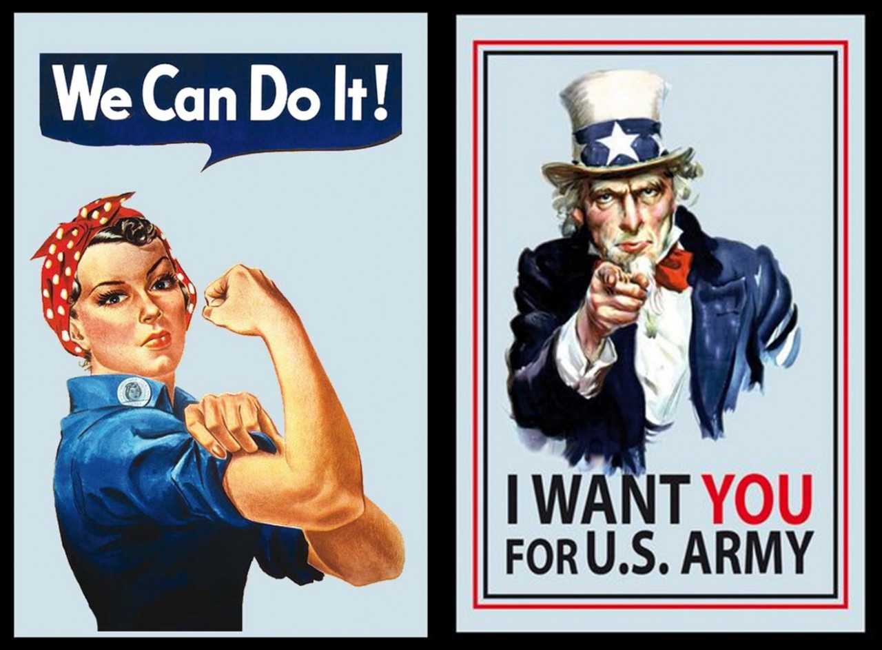 Set: 2 Spiegelbilder American Legend 'We Can Do It!' & Uncle Sam 30x20 cm Hinterglasdruck mit Rahmen