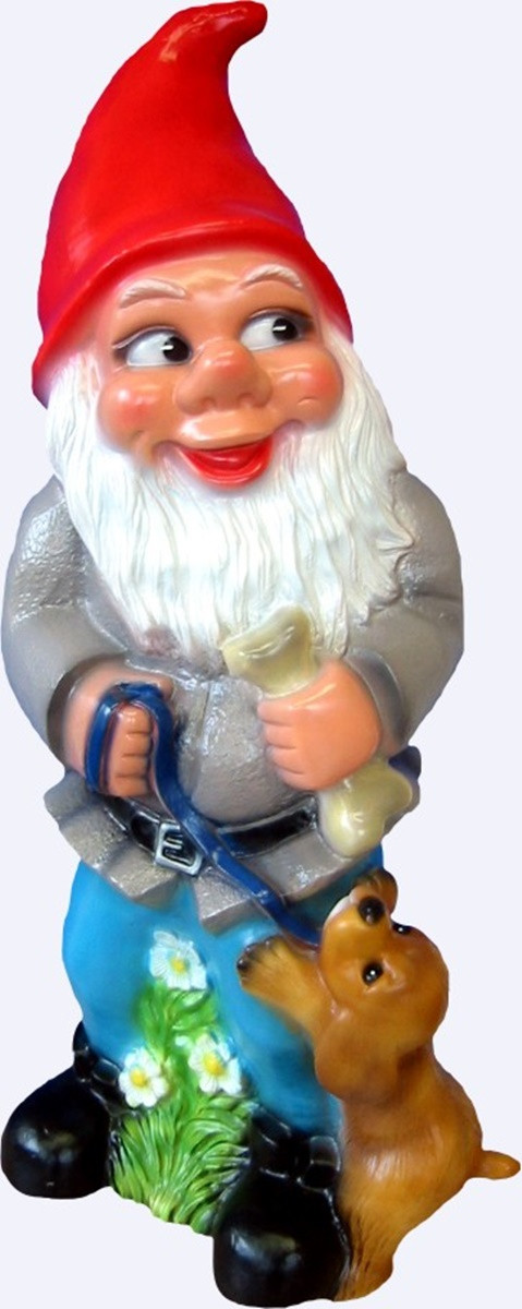 Gartenzwerg groß Zwerg mit Hund stehend H 70 cm großer Deko Zwerg Gartenfigur Kunststoff