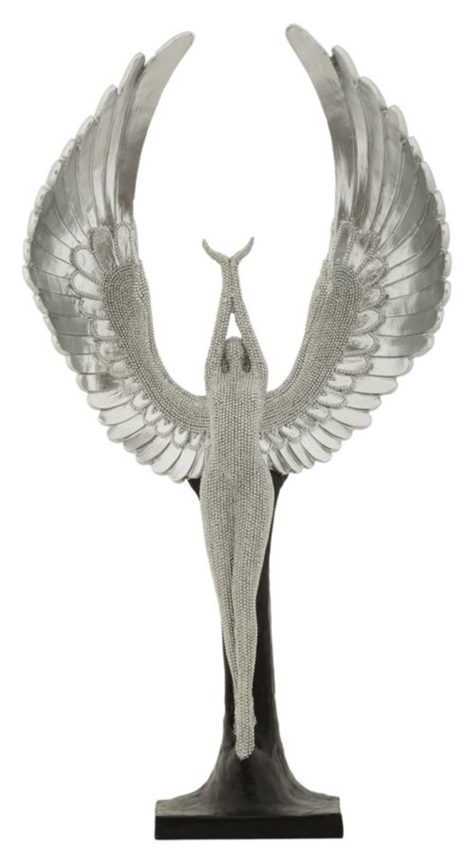 Dekofigur Statue ' Sparky Aufgeweckt ' als Frauenskulptur stehend mit Flügeln in Silber H 48 cm
