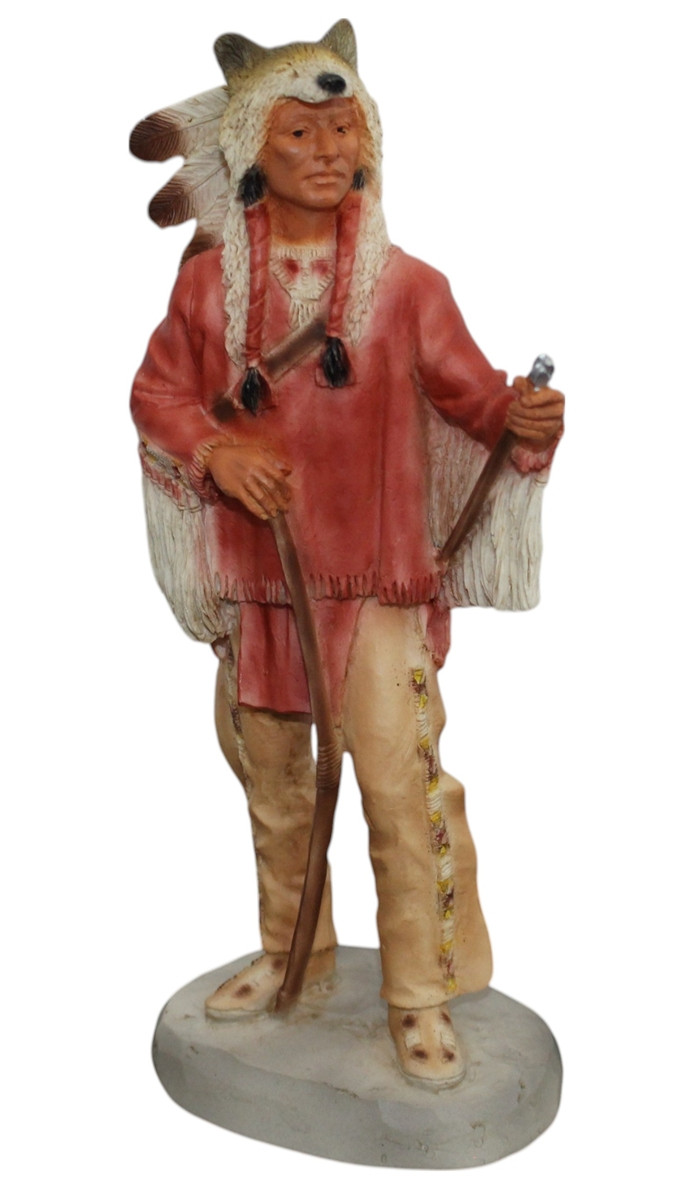 Indianerfigur Indianer mit Wolfspelz Kopfschmuck H 16,5 cm stehend Dekofigur Native American