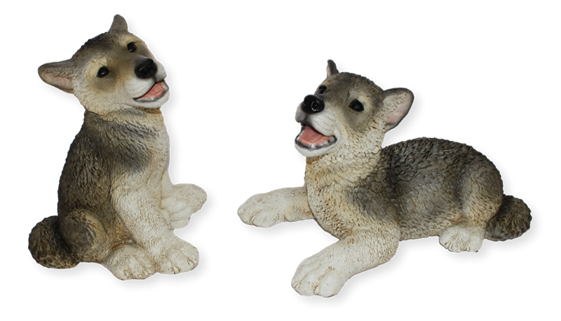 Deko Figur Wolf Welpen sitzend und liegend Kollektion Castagna aus Resin H 17-22 cm Tierfigur