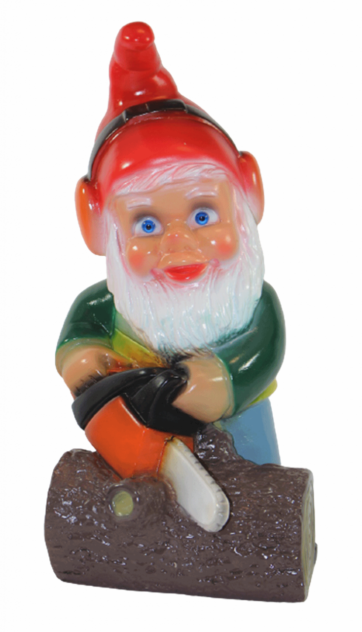 Gartenzwerg Deko Garten Figur Zwerg Holzfäller stehend mit Kettensäge aus Kunststoff H 35 cm