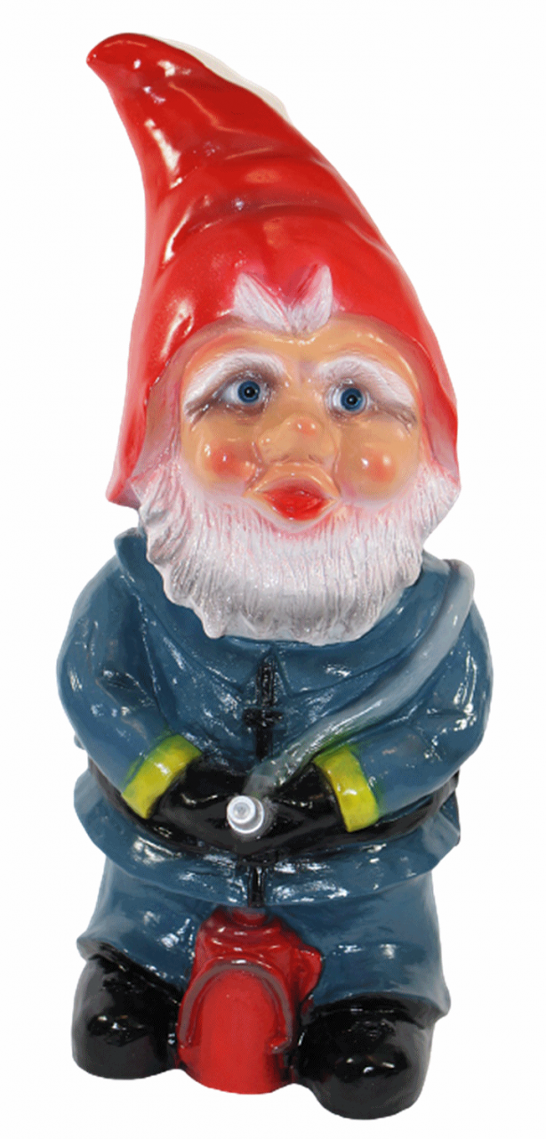 Gartenzwerg Deko Garten Figur Zwerg Feuerwehrmann stehend mit Löschschlauch aus Kunststoff H 46 cm