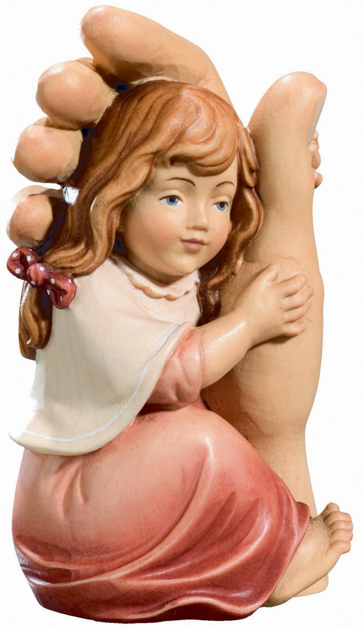 Schützende Hand mit Mädchen H 13 cm Schutzengel Engel Holzfigur Deko Statue aus Ahornholz