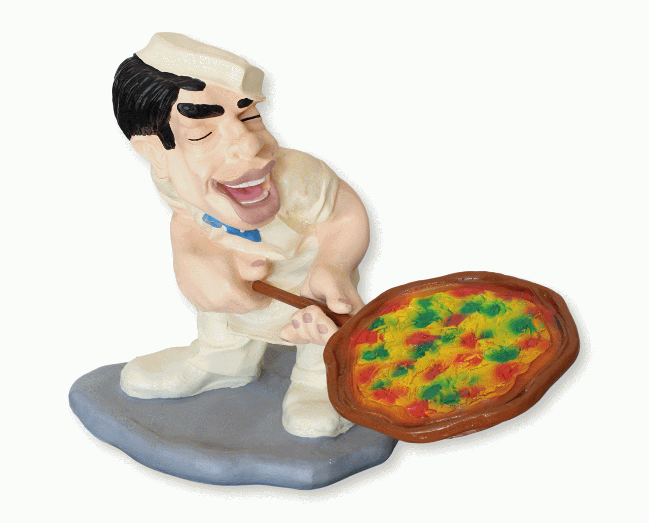 Deko Figur Koch mit Pizza auf Pizzaschieber Schaufel Kochfigur auf Sockel H 43 cm Pizzabäcker
