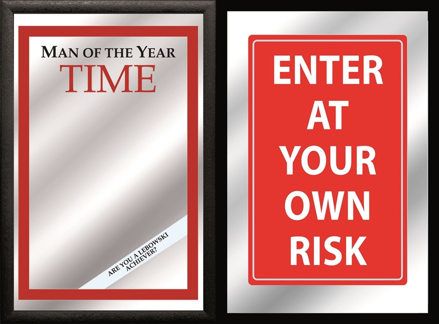 Set: 2 Lustige Spiegelbilder - Man of the Year & Enter at Your Own Risk - Retro Deko 30x20 cm