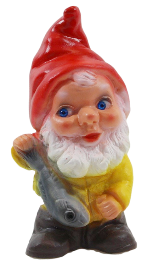 Deko Figur Zwerg H 19 cm Gartenzwerg mit Fisch stehend Gartenfigur aus Kunststoff