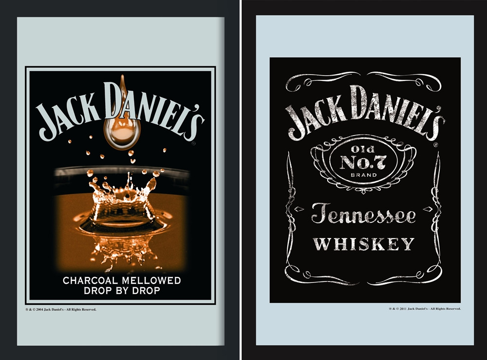 Set: 2 Spiegelbilder Jack Daniel's Whisky Tropfen & Emblem 30x20 cm Hinterglasdruck mit Rahmen