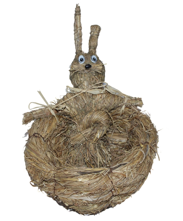 Deko Figur Hasenkorb zum Dekorieren H 18 cm Osterdeko aus Naturmaterial Heu zum Basteln Heudeko