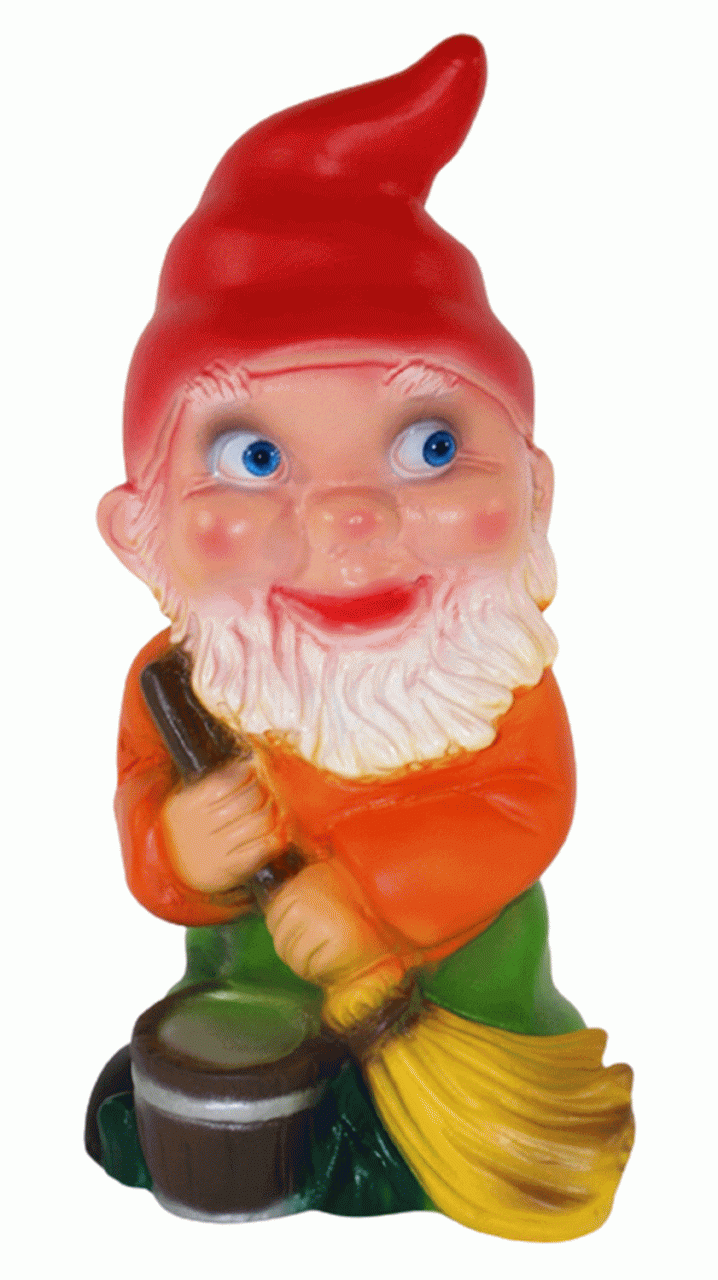 Gartenzwerg Deko Garten Figur Zwerg mit Besen und Eimer stehend aus Kunststoff Höhe 20 cm
