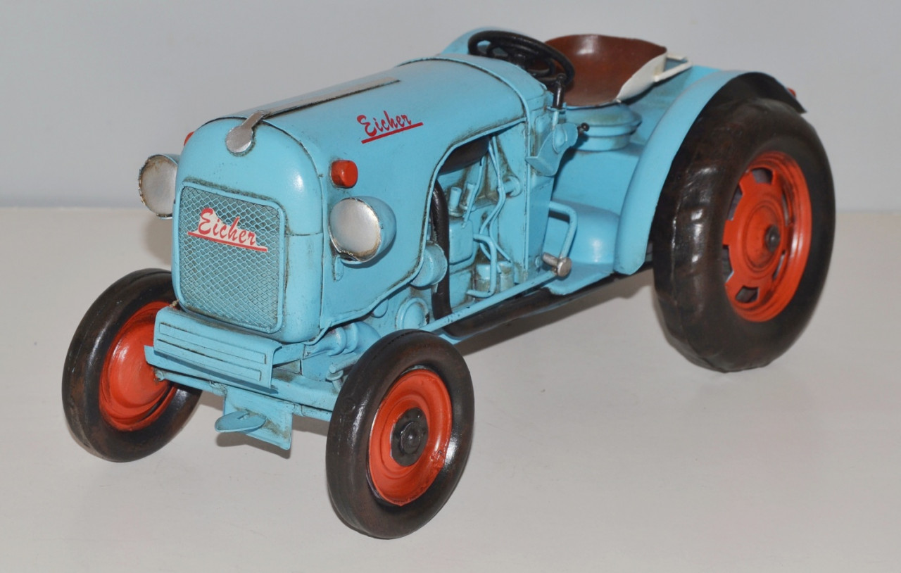 Blechtraktor Nostalgie Modellauto Oldtimer Marke Eicher Traktor Dieselschlepper aus Blech L 32 cm