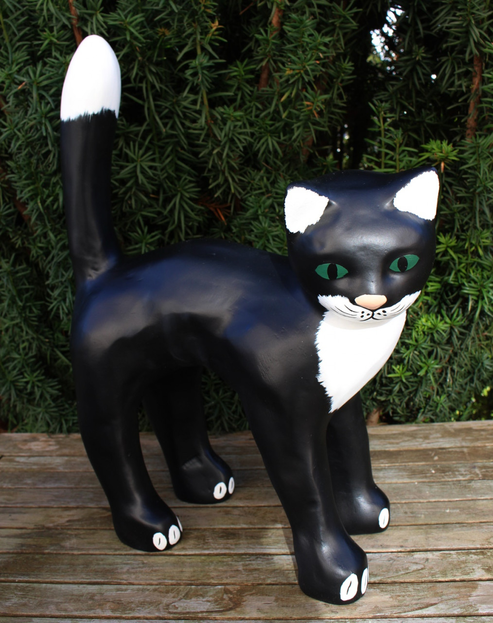 Dekofigur Gartenfigur schwarze Katze Kopf nach rechts H 48 cm Tierfigur Katzenfigur aus Kunstharz