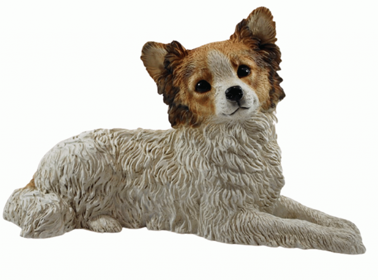 Deko Figur Papillon Welpe Hundefigur liegend Kollektion Castagna aus Resin Höhe 21 cm